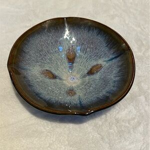 Bill Campbell Pottery Bowl, 8" Diameter, Drip Glaze Flambeaux